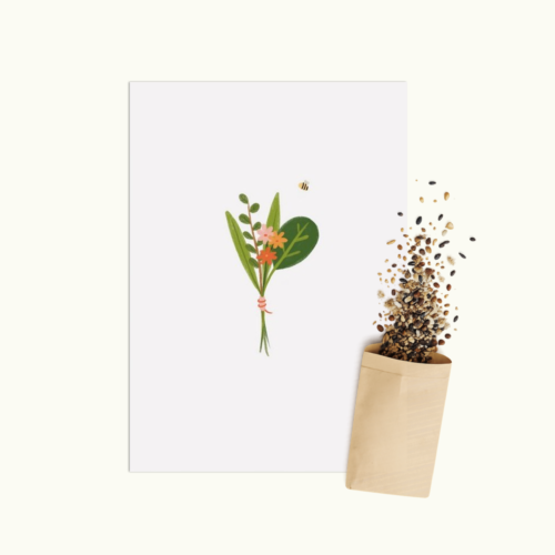 Boeket & Bij wenskaart met bloemenzaad van Bloei-post