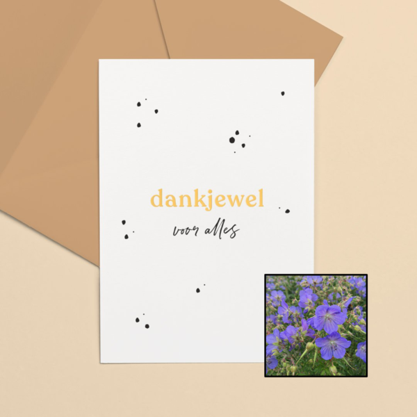 Dankjewel wenskaart met bloemenzaad met geranium