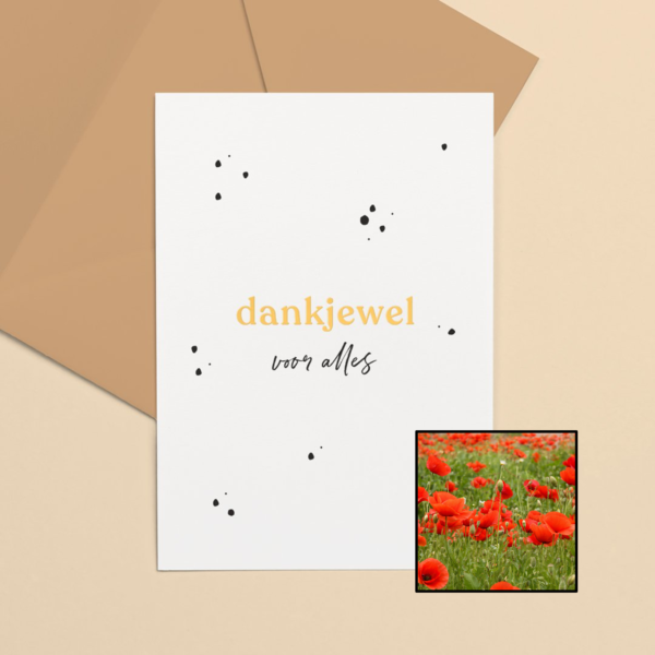Dankjewel wenskaart met bloemenzaad met klaprozen