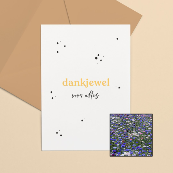Dankjewel wenskaart met bloemenzaad met korenbloemen kleurenmix
