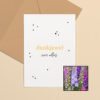 Dankjewel wenskaart met bloemenzaad met ridderspoor