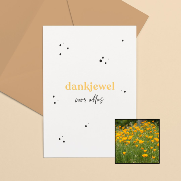 Dankjewel wenskaart met bloemenzaad met slaapmutsje