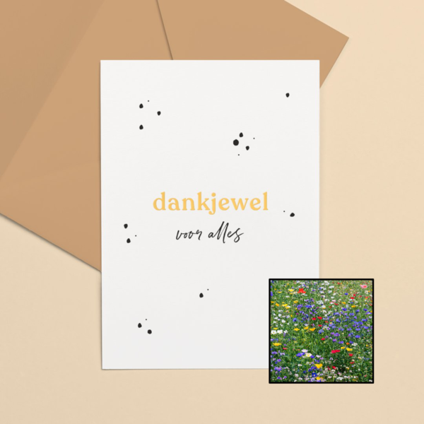 Dankjewel wenskaart met bloemenzaad met weidebloemenmix