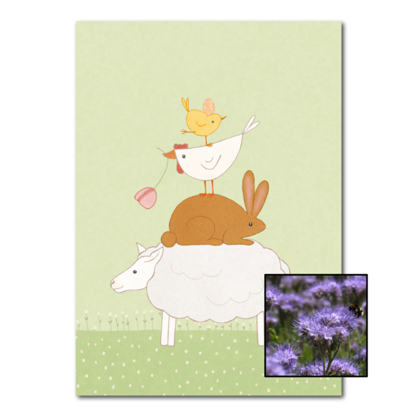 Dierenstapel wenskaart met bloemenzaad met bijenvoer
