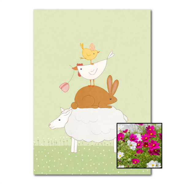 Dierenstapel wenskaart met bloemenzaad met cosmea kleurenmix