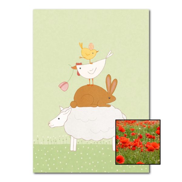 Dierenstapel wenskaart met bloemenzaad met klaprozen