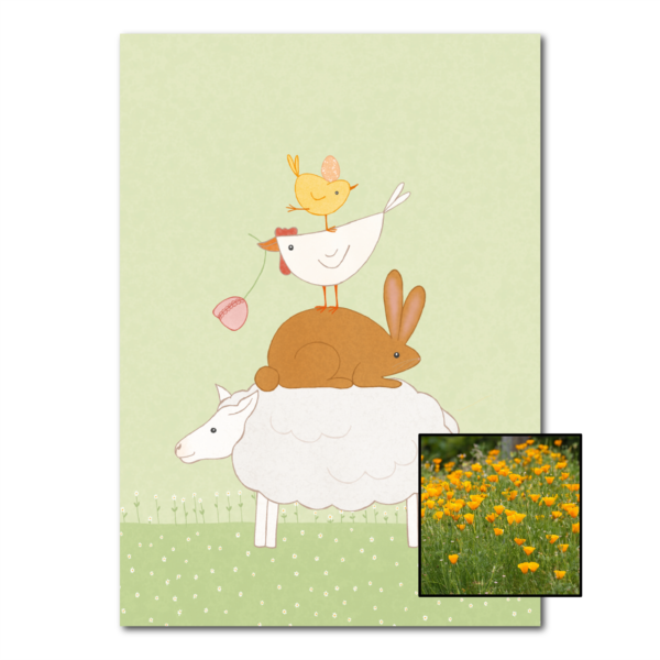 Dierenstapel wenskaart met bloemenzaad met slaapmutsje