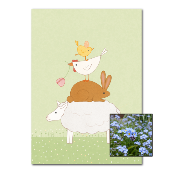 Dierenstapel wenskaart met bloemenzaad met vergeet-mij-nietjes