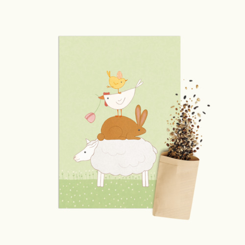 Dierenstapel wenskaart met bloemenzaad van Bloei-post