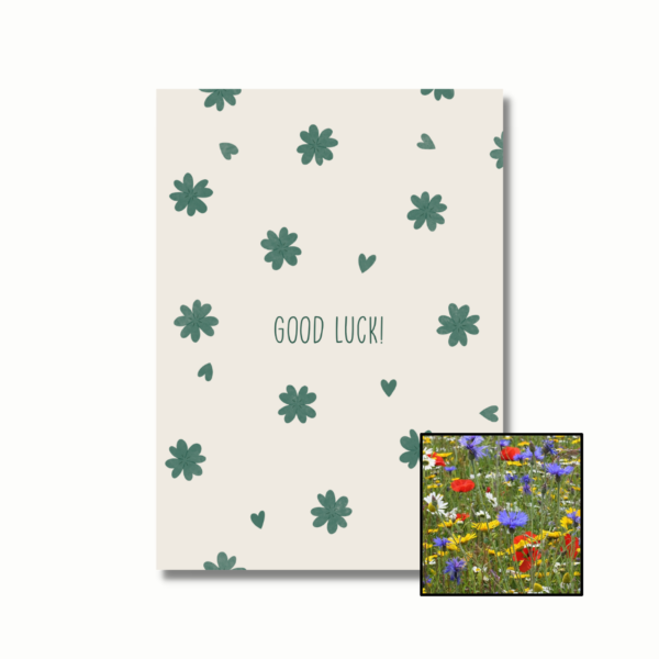 Good Luck wenskaart met bloemenzaad met bloemenmix voor bijen