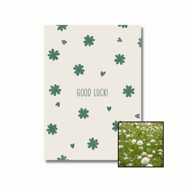 Good Luck wenskaart met bloemenzaad met duifkruid