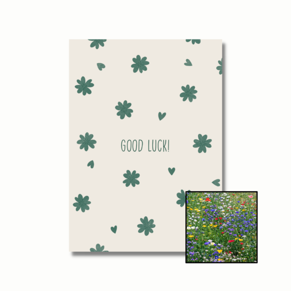 Good Luck wenskaart met bloemenzaad met weidebloemenmix