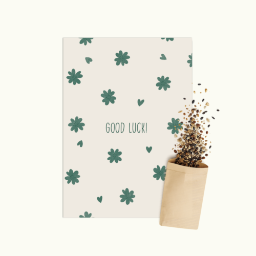 Good Luck wenskaart met bloemenzaad van Bloei-post