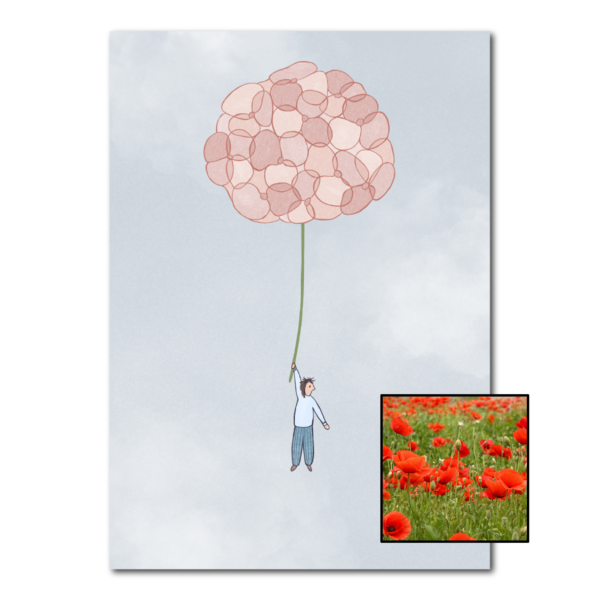 Hortensia wenskaart met bloemenzaad met klaprozen