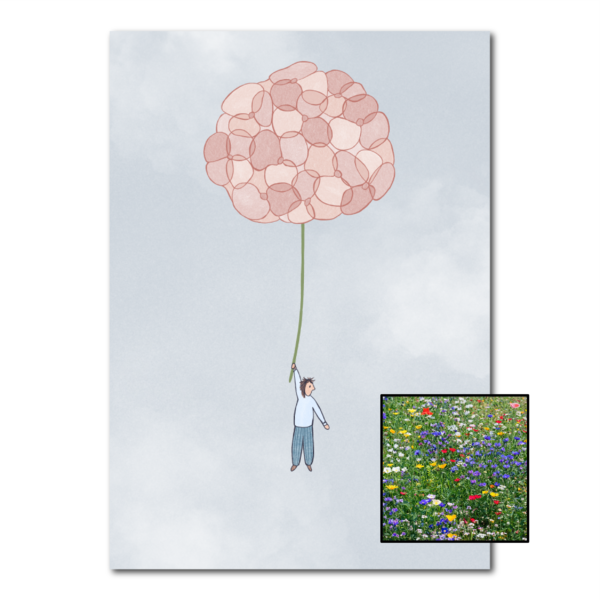 Hortensia wenskaart met bloemenzaad met weidebloemenmix