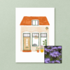 Huisje wenskaart met bloemenzaad met bijenvoer