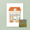 Huisje wenskaart met bloemenzaad met bloemenmix voor bijen