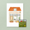 Huisje wenskaart met bloemenzaad met inheemse bloemenmix