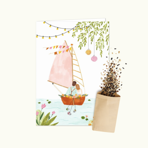 Huwelijksbootje wenskaart met bloemenzaad van Bloei-post