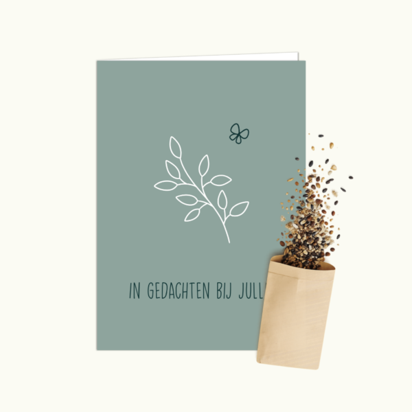 In gedachten bij jullie wenskaart met bloemenzaad van Bloei-post