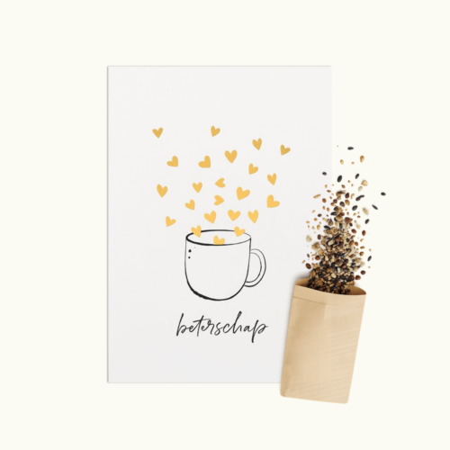 Kopje Beterschap wenskaart met bloemenzaad van Bloei-post