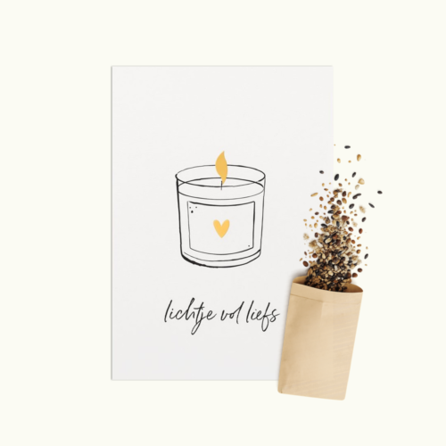 Lichtje vol Liefs wenskaart met bloemenzaad van Bloei-post