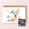 New Home wenskaart met bloemenzaad met bijenvoer