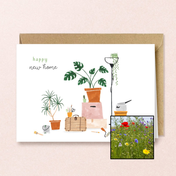 New Home wenskaart met bloemenzaad met inheemse bloemenmix