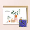 New Home wenskaart met bloemenzaad met korenbloemen blauw