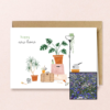 New Home wenskaart met bloemenzaad met korenbloemen kleurenmix