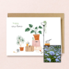 New Home wenskaart met bloemenzaad met vergeet-mij-nietjes