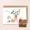 New Home wenskaart met bloemenzaad met zinnia elegans dahlia