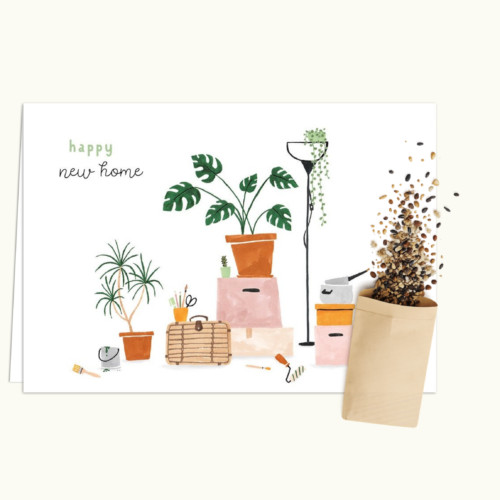 New Home wenskaart met bloemenzaad van Bloei-post