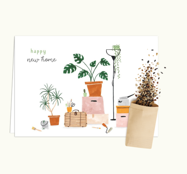 New Home wenskaart met bloemenzaad van Bloei-post