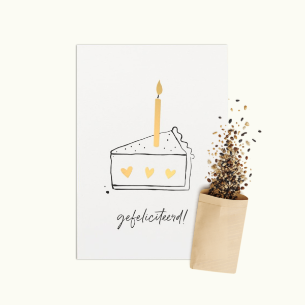 Taartpunt wenskaart met bloemenzaad van Bloei-post