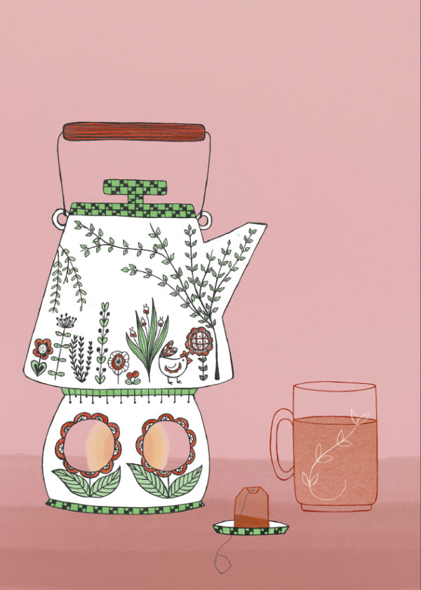 Theepot wenskaart met bloemenzaad – kaart ontwerp