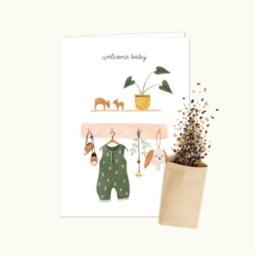 Welkom Baby wenskaart met bloemenzaad van Bloei-post