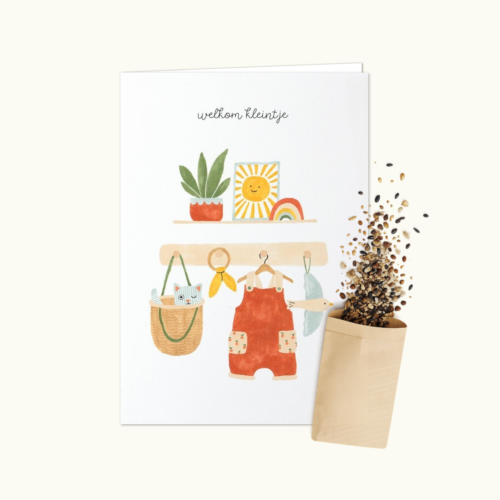 Welkom Kleintje wenskaart met bloemenzaad van Bloei-post