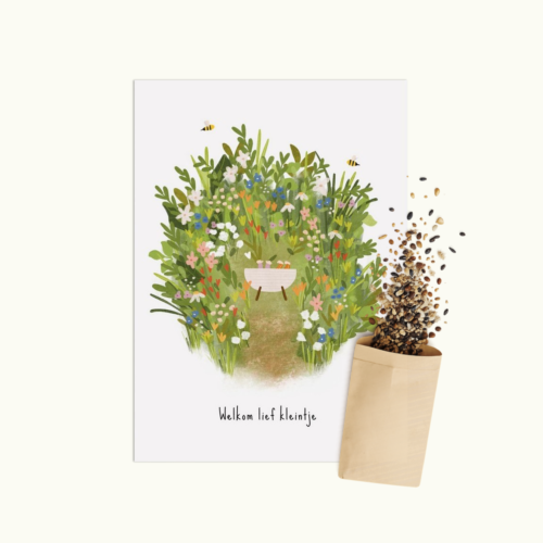 Welkom Lief Kleintje wenskaart met bloemenzaad van Bloei-post