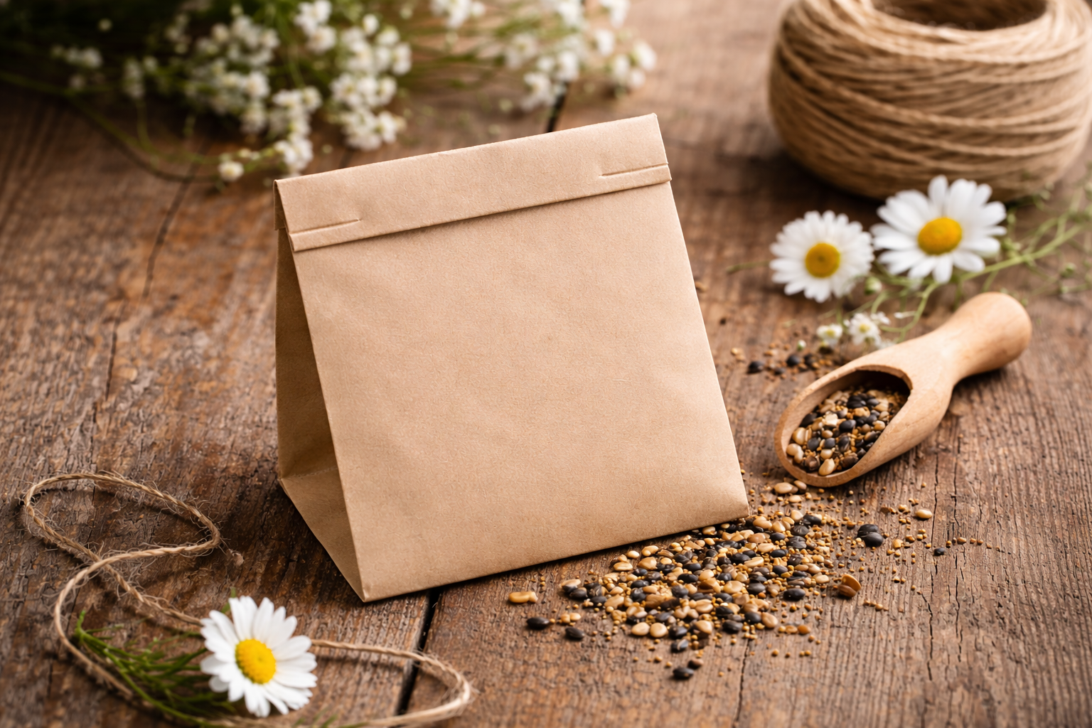 Bloemenzaad op houten oppervlak