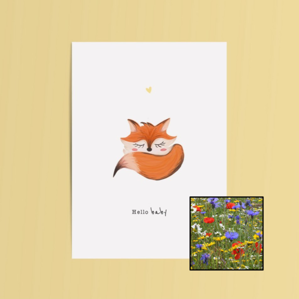 Hello Baby wenskaart met bloemenzaad met bloemenmix voor bijen