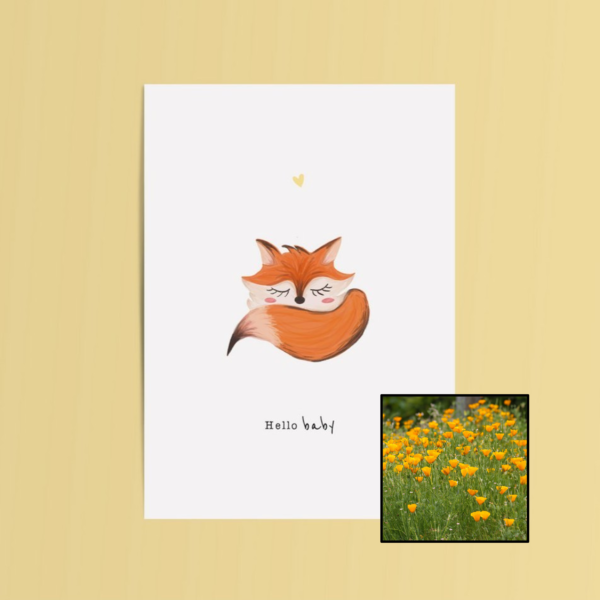 Hello Baby wenskaart met bloemenzaad met slaapmutsje