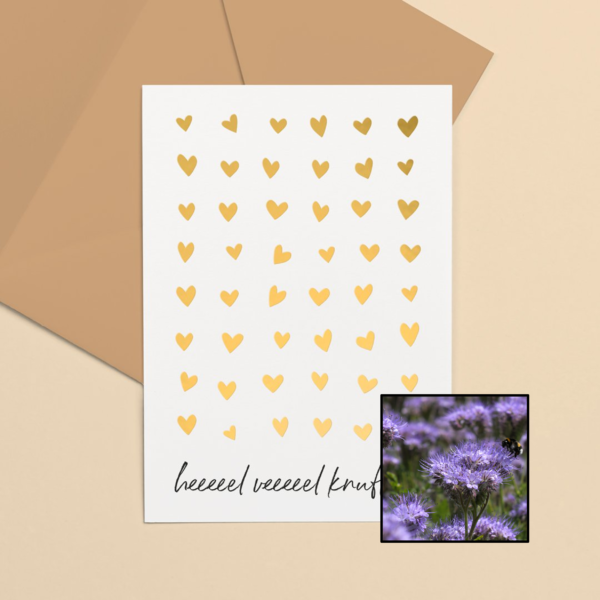 Knuffels wenskaart met bloemenzaad met bijenvoer