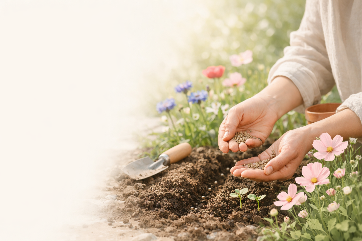 Wanneer bloemen zaaien in tuin of bloembak